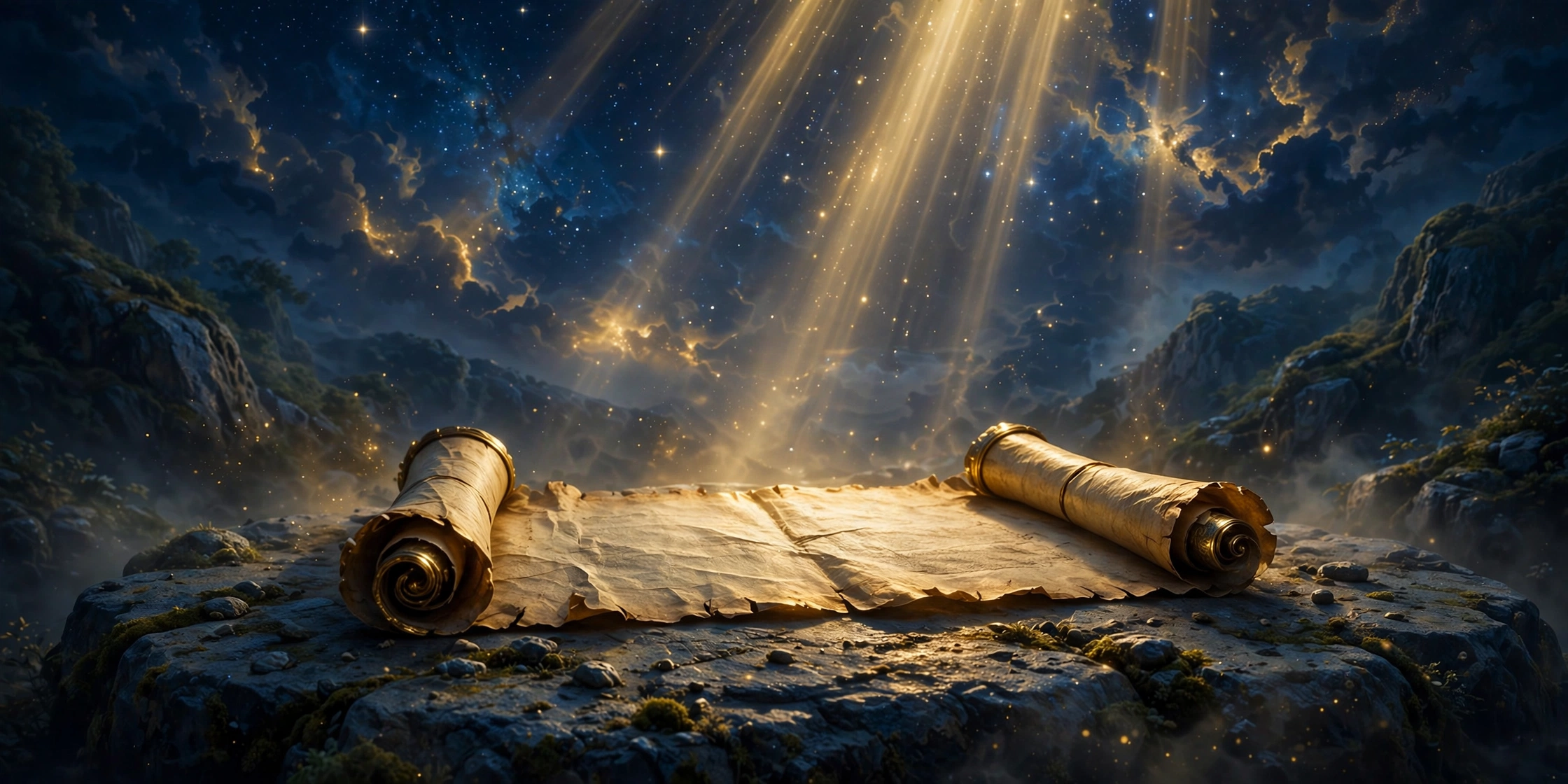 Ancient scroll under the starry heavens
